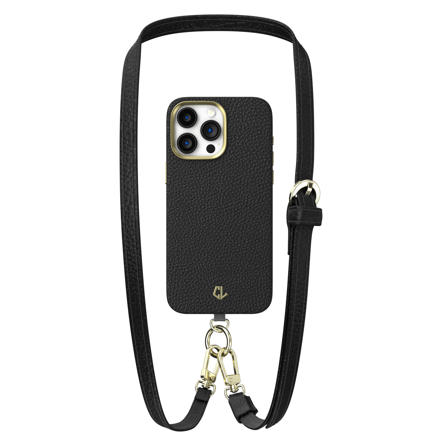 Meilleure coque bandoulière en cuir pour iPhone 15, 15 Pro, 15 Pro Max, 15 Pro Plus - Noir