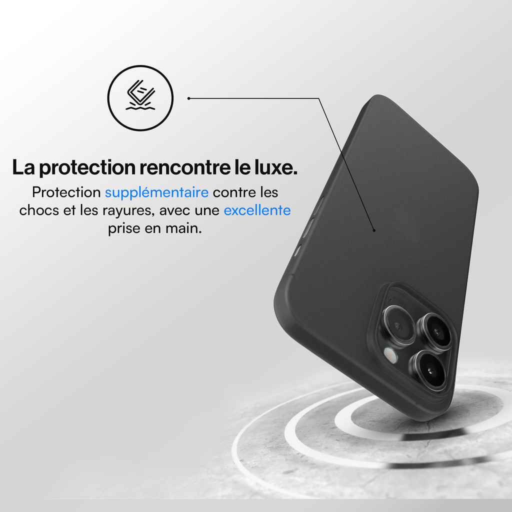 Coque de protection ultra fine iPhone 15, 15 Pro, 15 Pro Max, 15 Plus - Noir givré