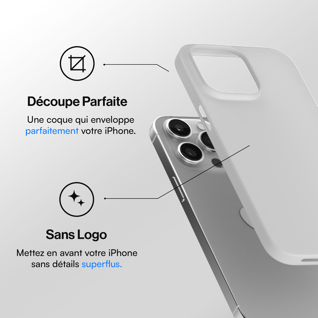 Coque la plus fine pour iPhone 15, 15 Pro, 15 Pro Max, 15 Plus - Blanc Givré