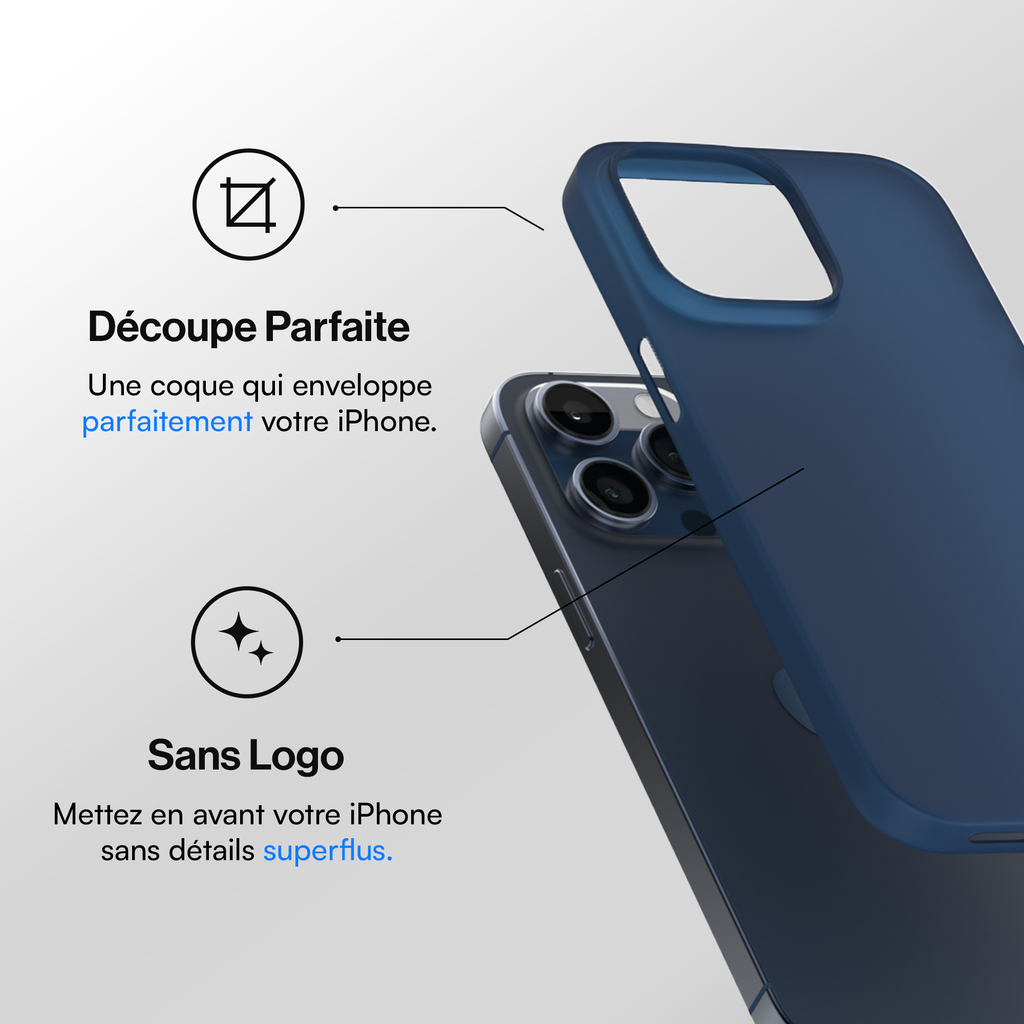 Coque la plus fine pour iPhone 15, 15 Pro, 15 Pro Max, 15 Plus - Bleu Marine