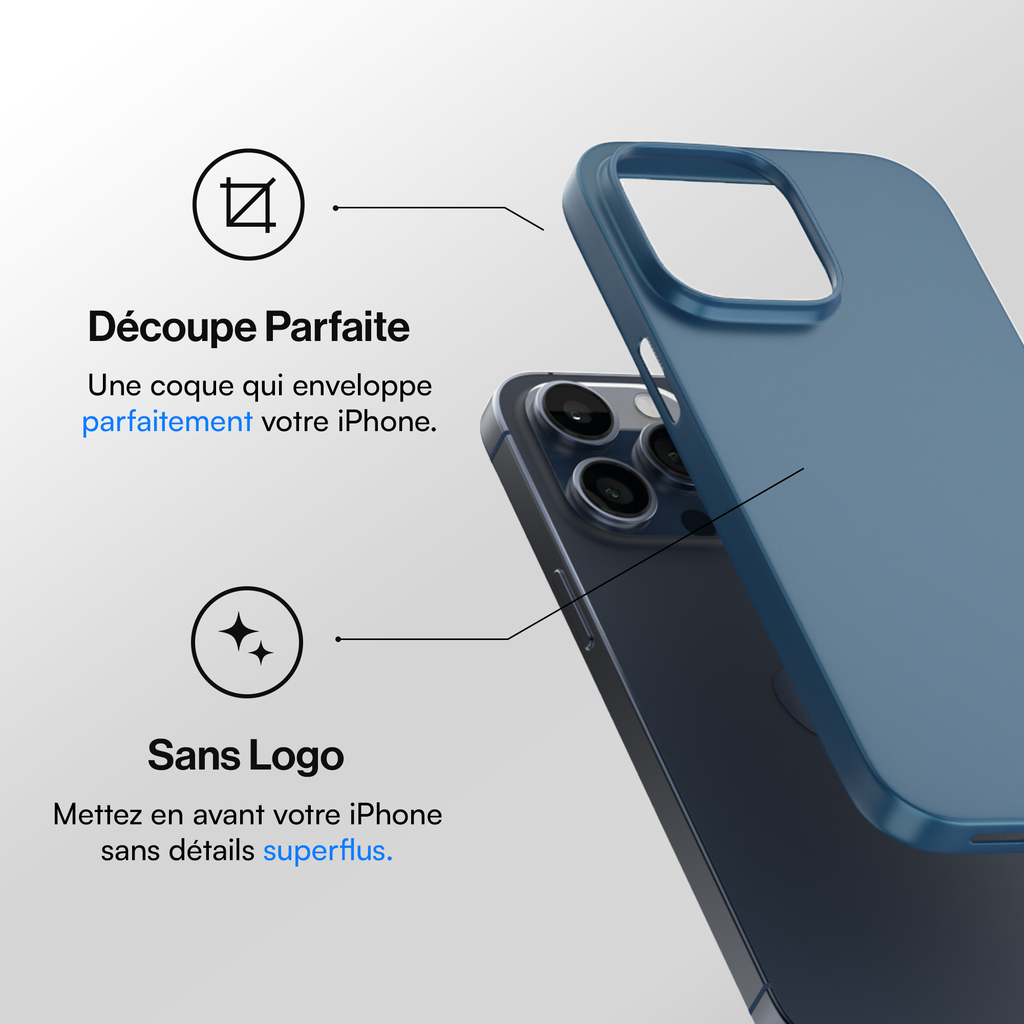 Coque la plus fine iPhone 15, 15 Pro, 15 Pro Max, 15 Plus - Bleu Titane