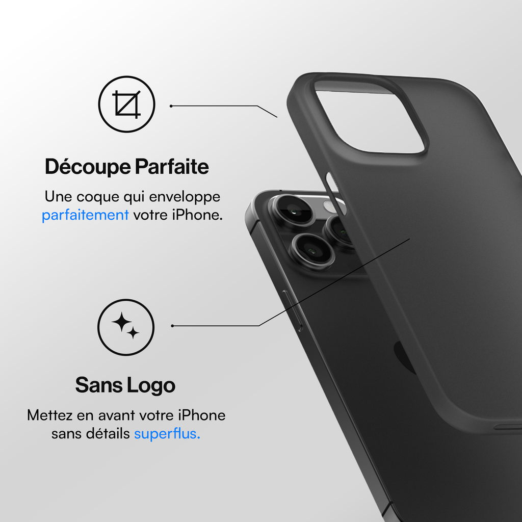 Coque la plus fine iPhone 15, 15 Pro, 15 Pro Max, 15 Plus - Noir givré
