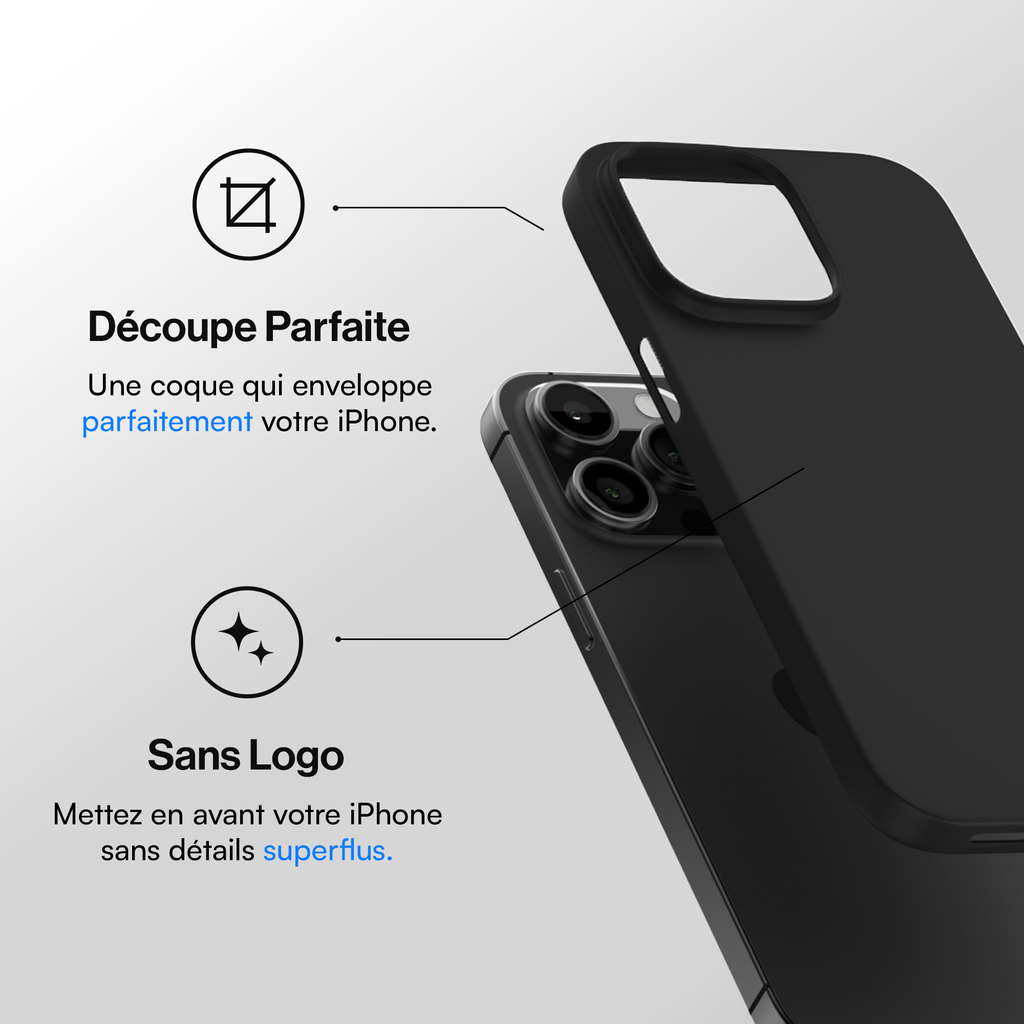 Coque la plus fine pour iPhone 15, 15 Pro, 15 Pro Max, 15 Plus - Noir Intense
