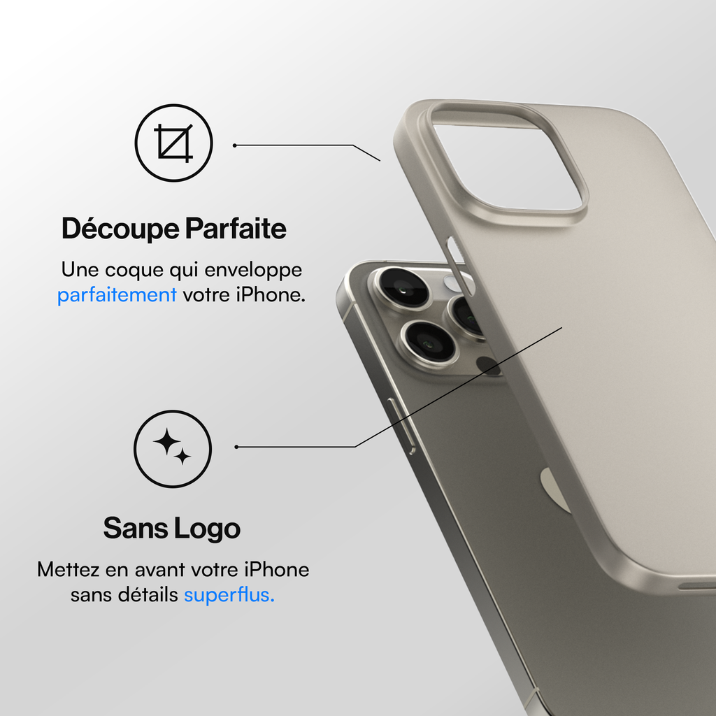 Coque la plus fine pour iPhone 15, 15 Pro, 15 Pro Max, 15 Plus - Titane naturel