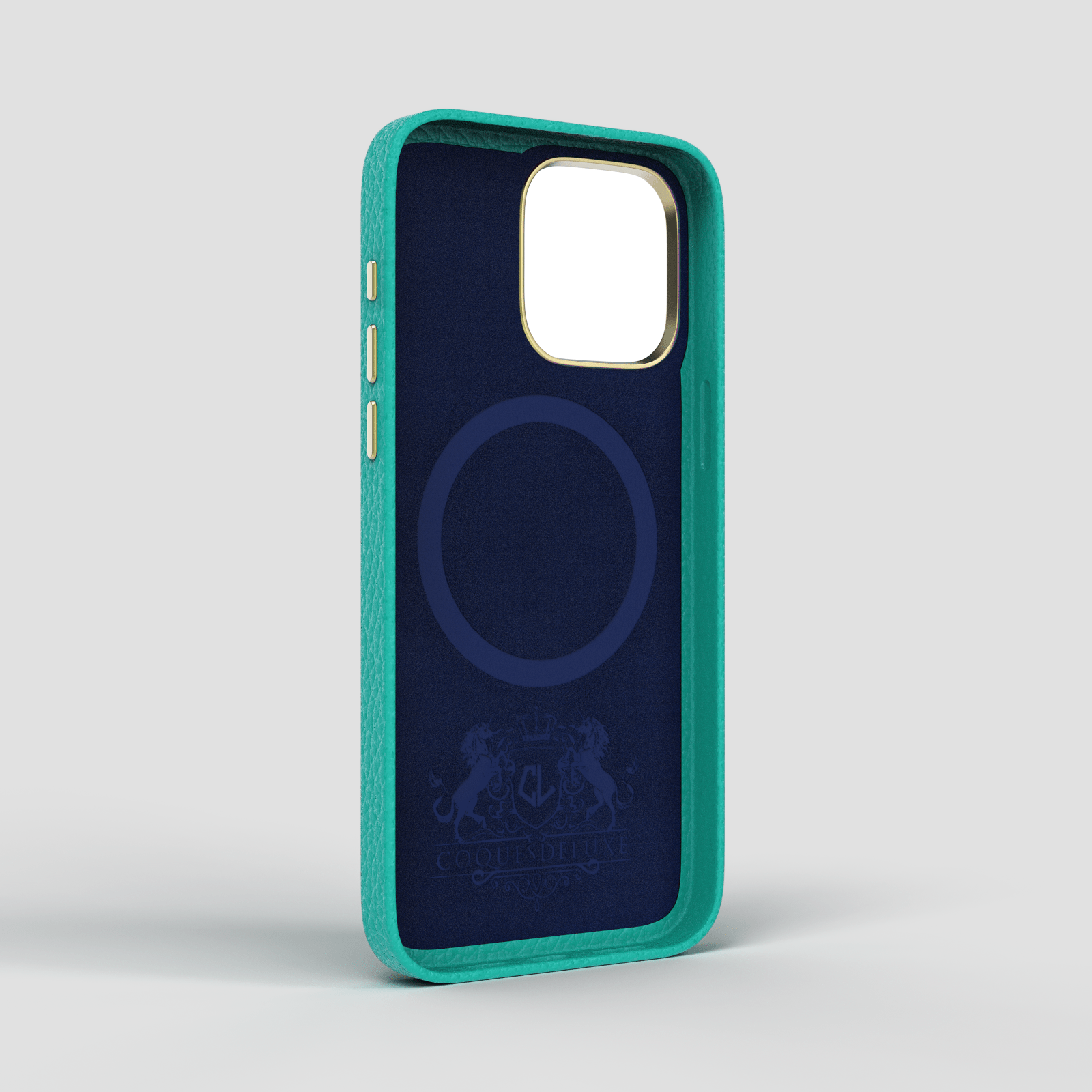 Coque luxe en cuir pour iPhone 15, 15 Plus, 15 Pro, 15 Pro Max - Bleu turquoise