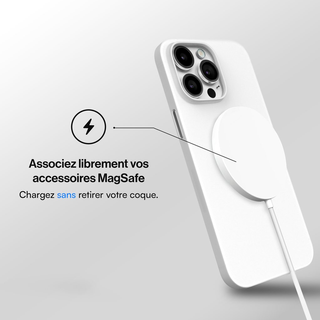 Coque ultra fine compatible magsafe pour iPhone 15, 15 Pro, 15 Pro Max, 15 Plus - Blanc Givré