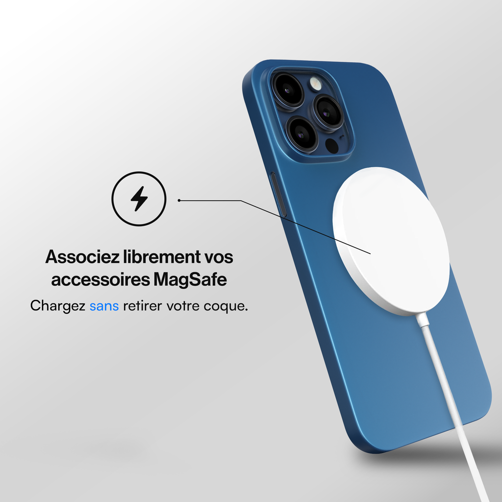 Coque Ultra Fine compatible magsafe pour iPhone 15, 15 Pro, 15 Pro Max, 15 Plus - Bleu Titane