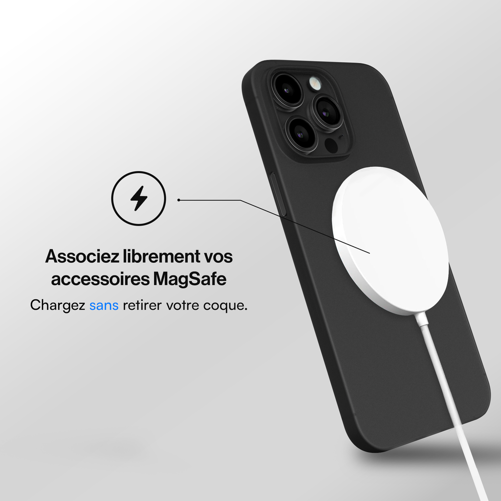 Coque Ultra fine compatible Magsafe iPhone 15, 15 Pro, 15 Pro Max, 15 Plus - Noir givré