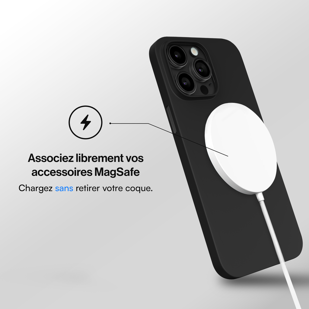 Coque ultra fine compatible magsafe  pour iPhone 15, 15 Pro, 15 Pro Max, 15 Plus - Noir Intense