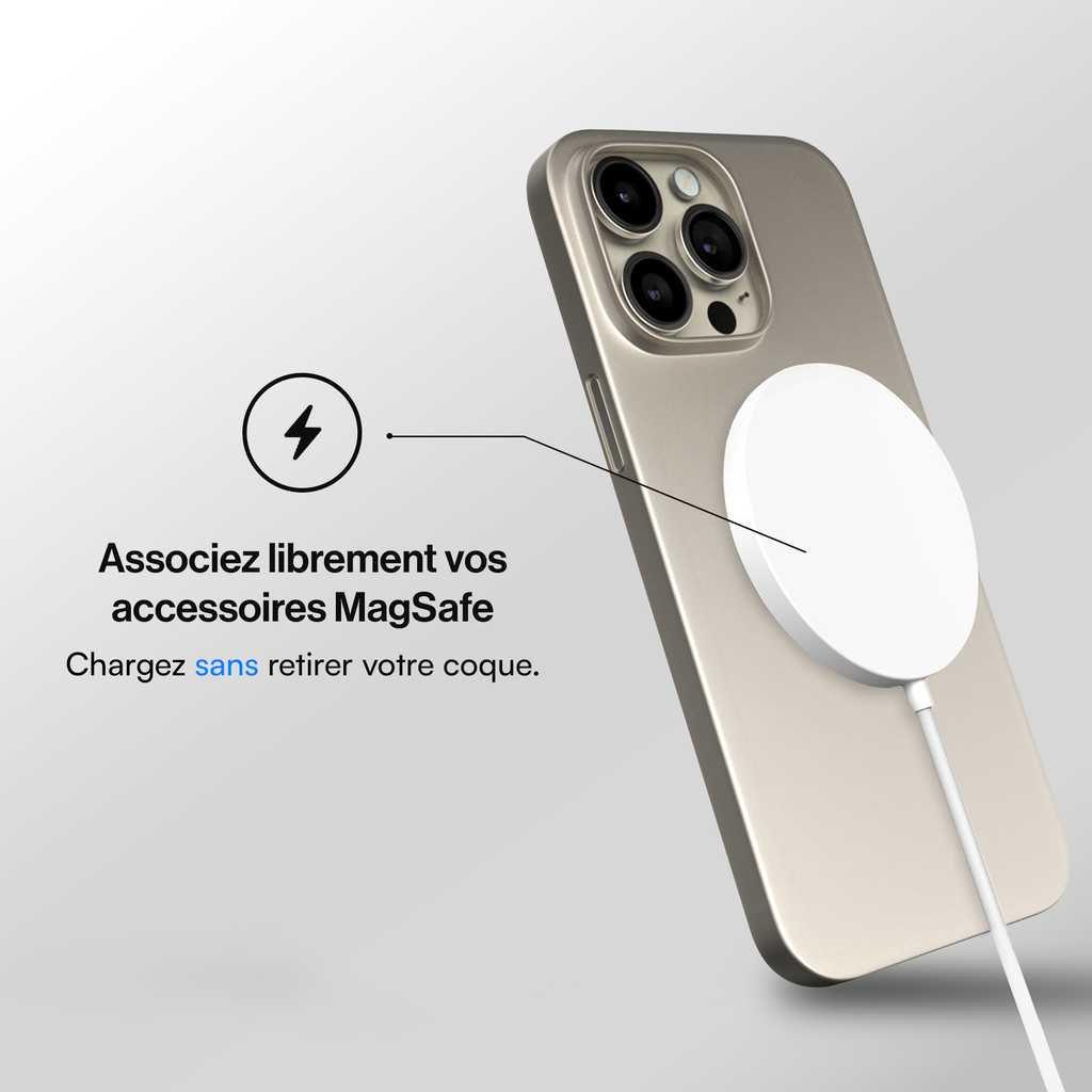 Coque Ultra Fine compatible magsafe pour iPhone 15, 15 Pro, 15 Pro Max, 15 Plus - Titane naturel