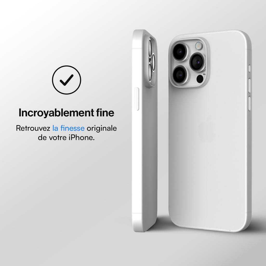 Coque Ultra Fine iPhone 15, 15 Pro, 15 Pro Max, 15 Plus - Coque Slim - Blanc Givré