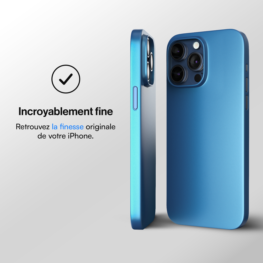 Coque Ultra Fine iPhone 15, 15 Pro, 15 Pro Max, 15 Plus - Coque Slim - Bleu Titane