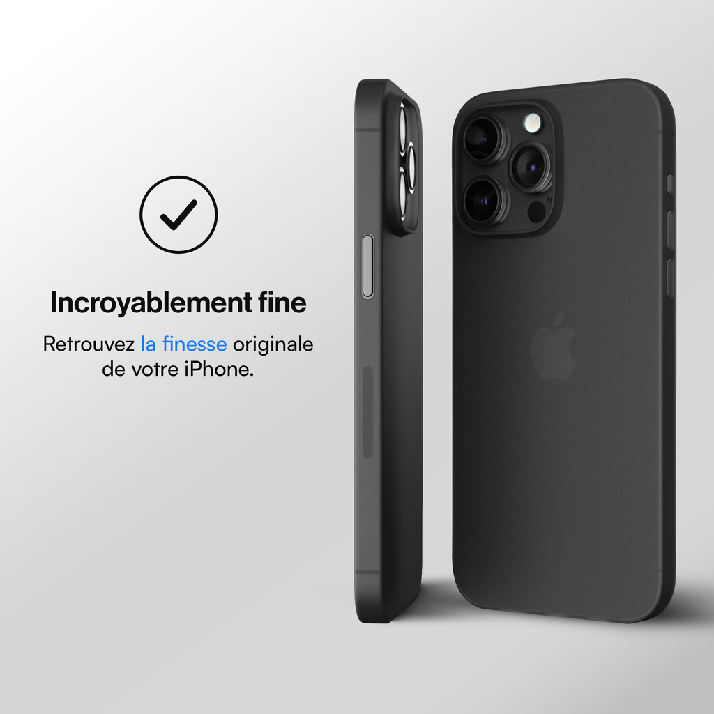 Coque Ultra Fine iPhone 15, 15 Pro, 15 Pro Max, 15 Plus - Coque Slim - Noir givré