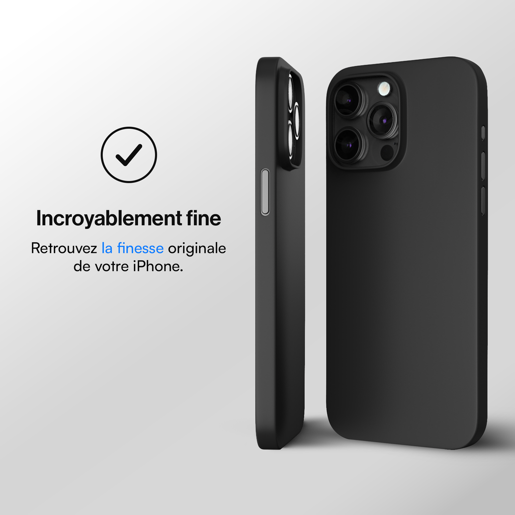 Coque Ultra Fine iPhone 15, 15 Pro, 15 Pro Max, 15 Plus - Coque Slim - Noir Intense