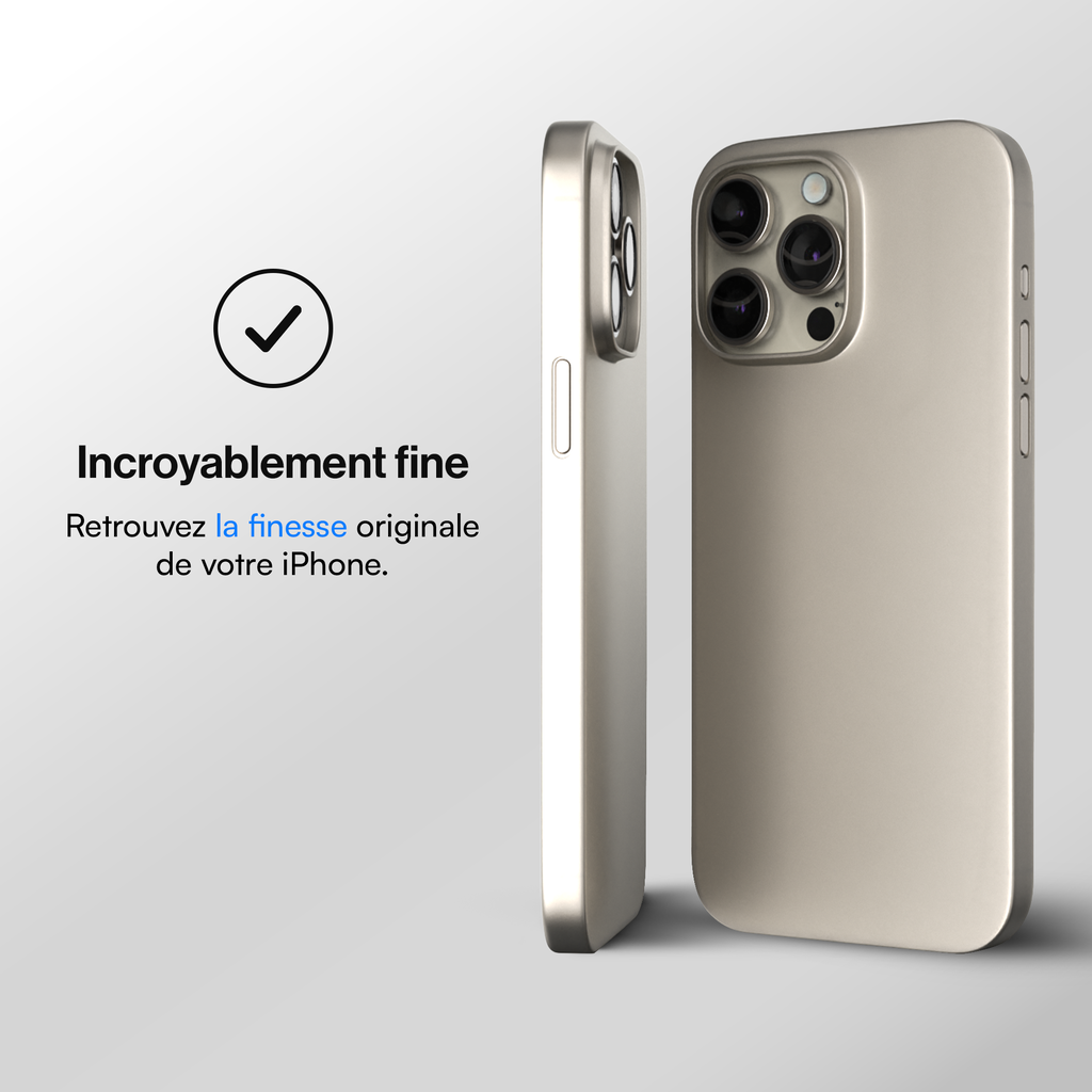 Coque Ultra Fine iPhone 15, 15 Pro, 15 Pro Max, 15 Plus - Coque Slim - Titane naturel